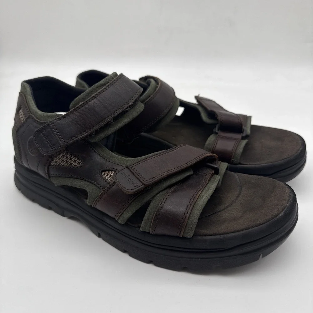 Timberland Men's Leather Upper Sandals, Size 10, In Brown/Olive Green 62004